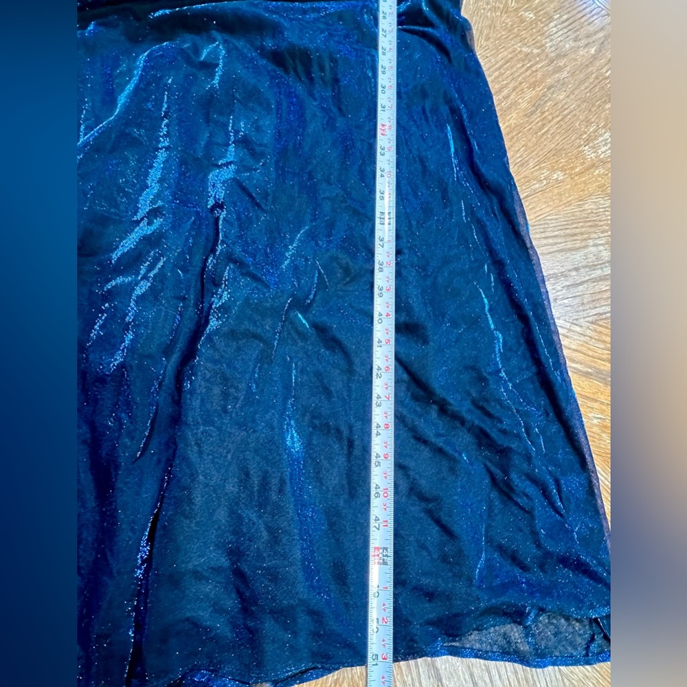 VINTAGE 80s‎ deep midnight teal prom gown formal dress sequin iridescent sparkle - Picture 14 of 15